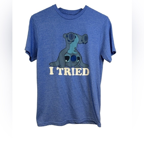 Disney Stitch "I TRIED" Blue Short Sleeve Tee Size S - Picture 1 of 13